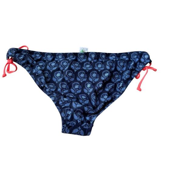 J.Crew Navy Bouquet Block Print String Bikini Bottom With Side Ties Size 2X - Picture 3 of 7